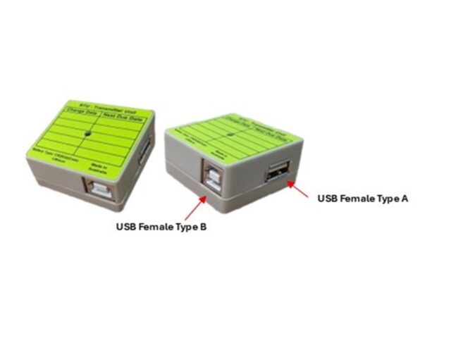 Wireless USB-AB sensor mat transmitter for upgrading existing bed and chair sensor mats to wireless monitoring systems.