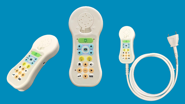 Gen 2 Patient Entertainment Handset with large easy-to-use buttons for TV, volume, channel control, lighting, and nurse call functions.